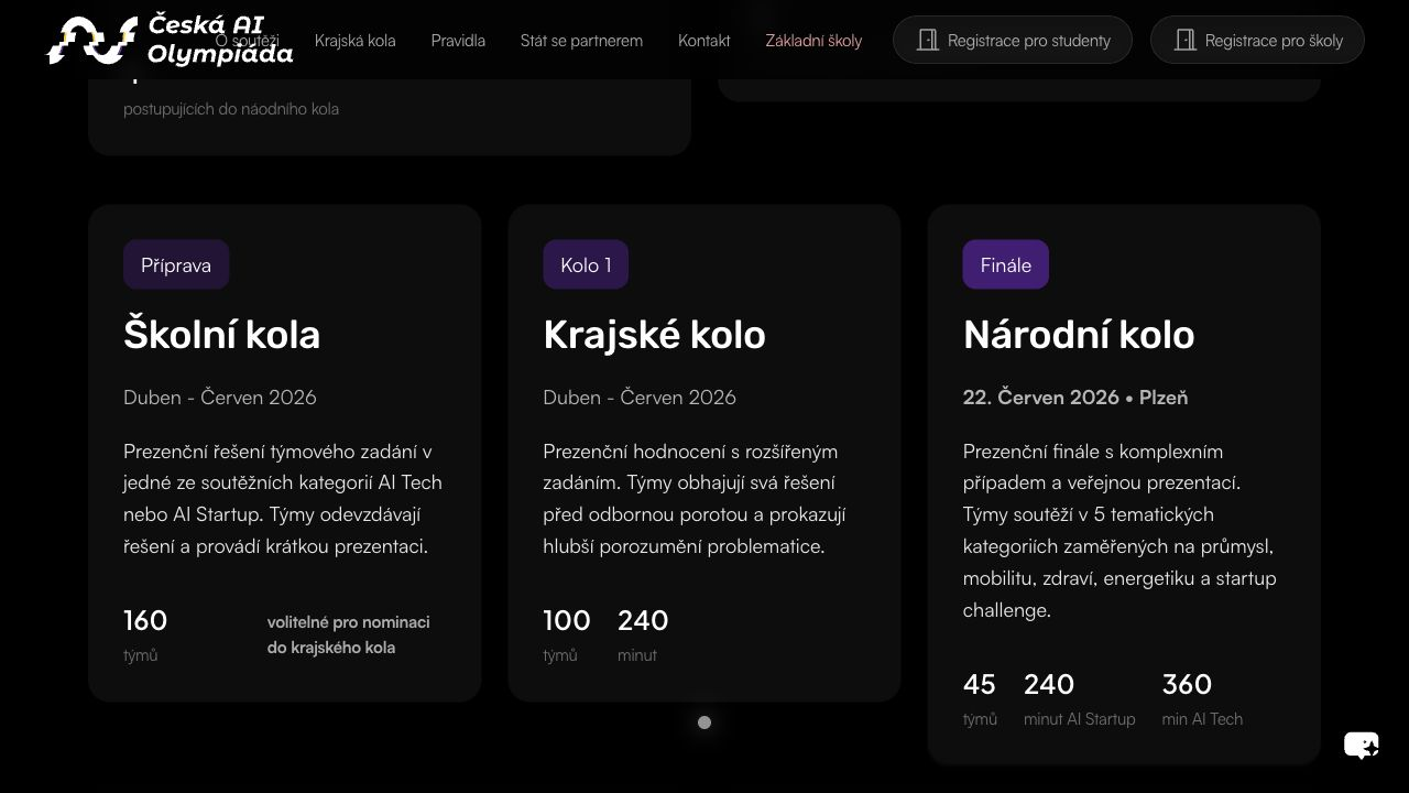 Web České AI Olympiády s národním kolem v Plzni dne 22. června 2026